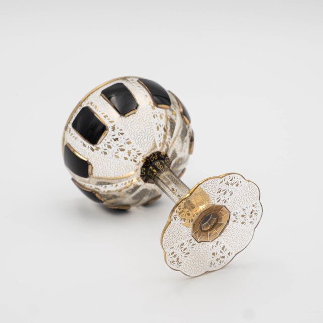 Early 1900s Moser Bohemian Raised Cabochon Panel Cut Glass Wine Goblets- Set of 4 For Sale - Image 11 of 12