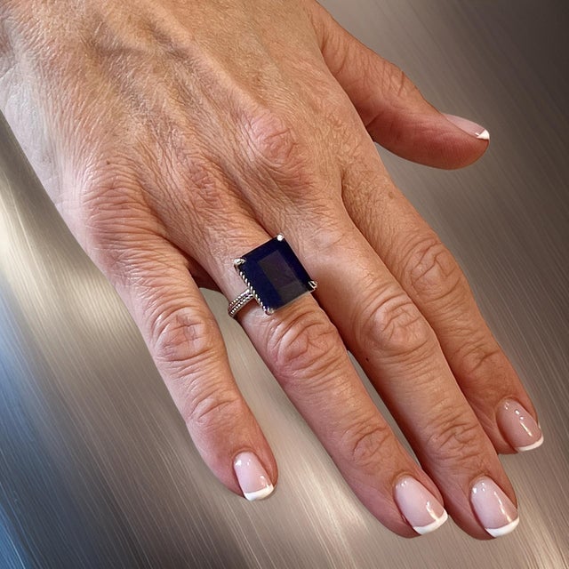 Natural Solitaire Sapphire Ring 6.5 14k W Gold 7 TCW Certified For Sale - Image 10 of 18