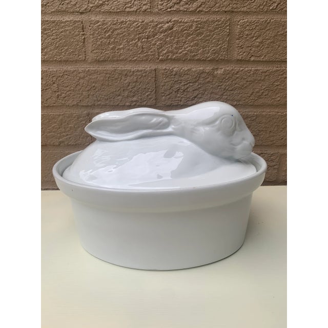 Ceramic Vintage French Country White Ceramic Rabbit Covered Dish For Sale - Image 7 of 11