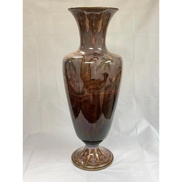 Monumental Austrian Glazed Faience Bird motif Vase by Gerbing &amp; Stephan For Sale - Image 9 of 12