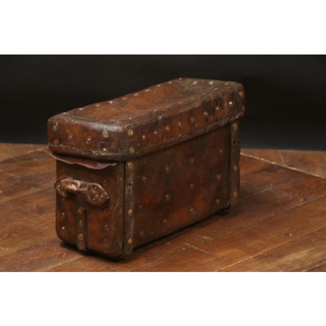 Animal Skin Thick Brown Leather Trunk, 1890s For Sale - Image 7 of 9