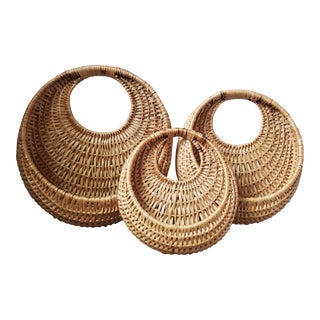 Set of Three Vintage Rattan Wall Pockets For Sale