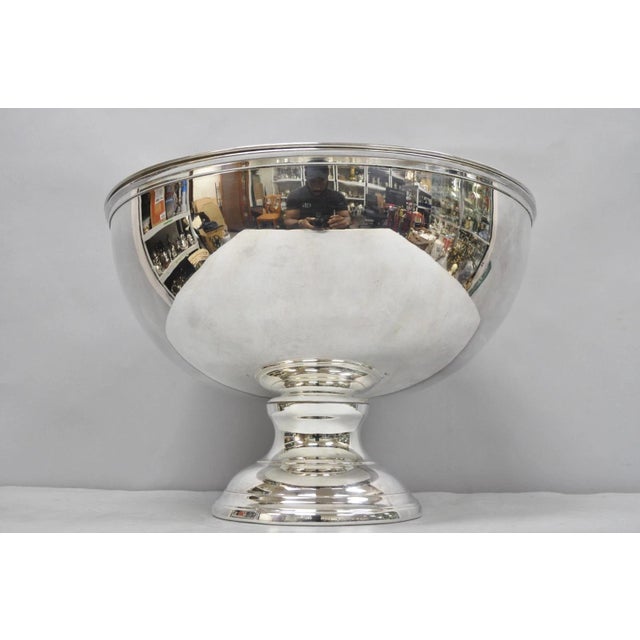 Metal Vintage Modern Pedestal Base Silver Plated 5 Bottle Champagne Chiller Ice Bucket For Sale - Image 7 of 17