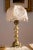 Vintage Brass Base Table Lamp with Hand Sewn Organza Friezes and Pearls Lampshade For Sale - Image 6 of 6