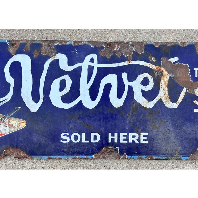 1920s Velvet Smoking Tobacco Antique Advertising Porcelain Sign For Sale - Image 5 of 13