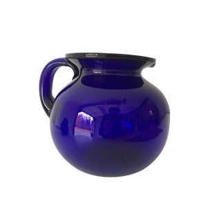 Vintage Midcentury Hand Blown Cobalt Large Pitcher For Sale