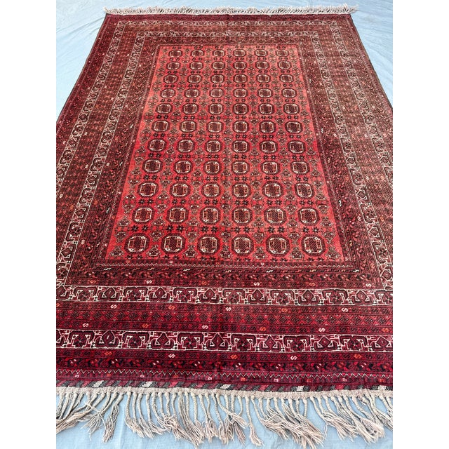Coral Turkmen Bokhara Hand-Knotted Wool Rug - 7'2" X 9'8" For Sale - Image 6 of 11