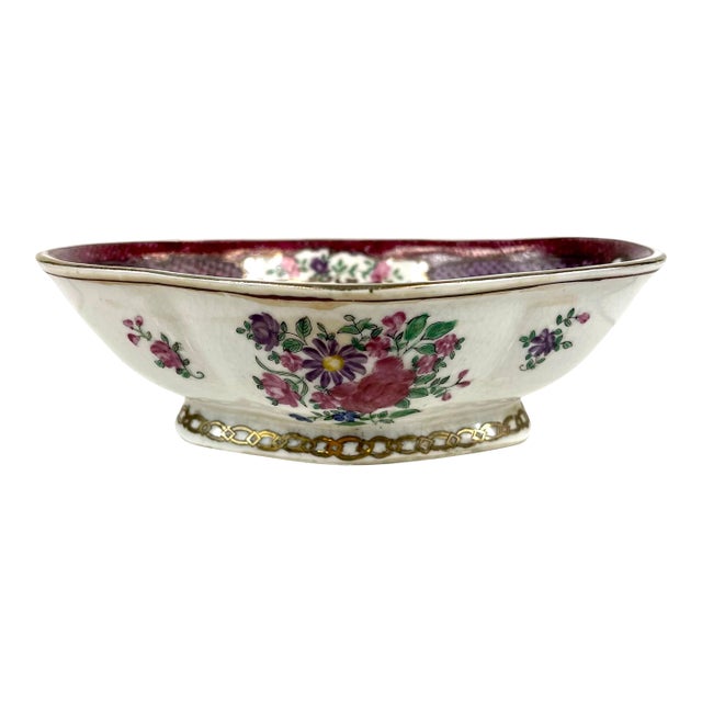 Late 20th Century Hand Painted Shallow Bowl With Flowers For Sale