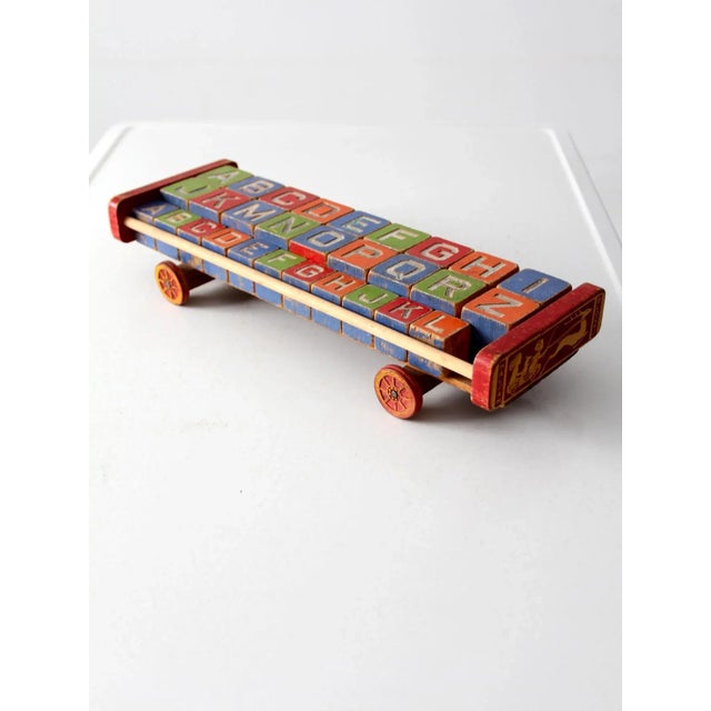 Mid 20th Century Vintage Halsam Push Toy Cart & Wooden Blocks For Sale - Image 5 of 9