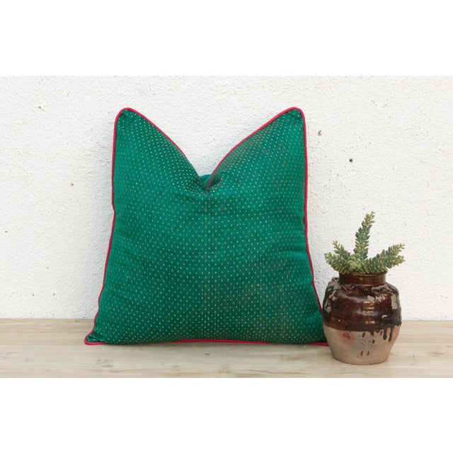 Mid 20th Century Champa Green Dotted Ahir Handloom Pillow For Sale - Image 5 of 5