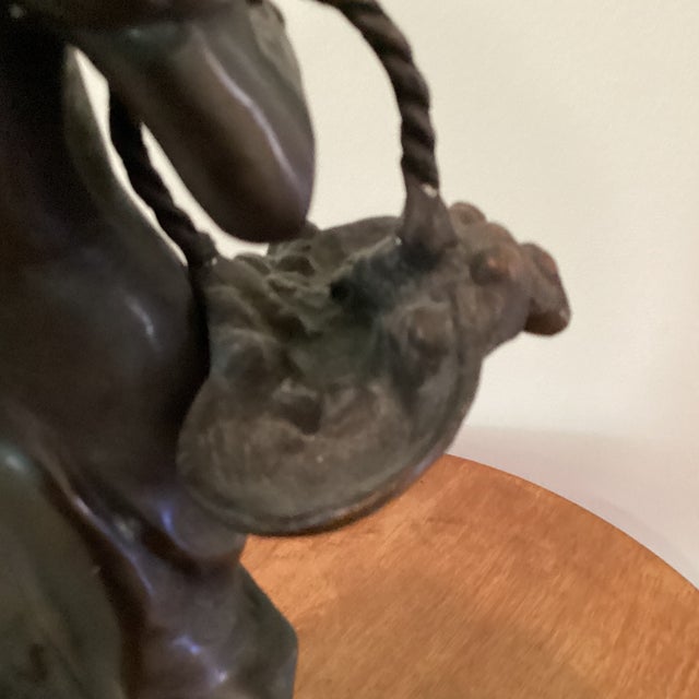 Antique Victorian Period Italian Bronze Sculpture of a Walking Girl W/Fruit Basket Circa 1900 For Sale - Image 9 of 12