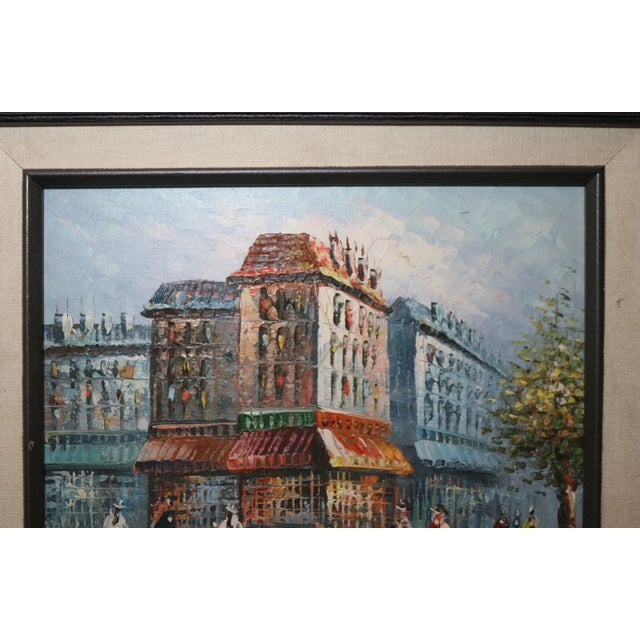 Quality Vintage Original Oil on Board Figural Cityscape Expressionism Painting For Sale - Image 4 of 10