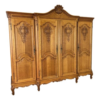 Vintage French Louis XVI Style Wardrobe in Oak For Sale