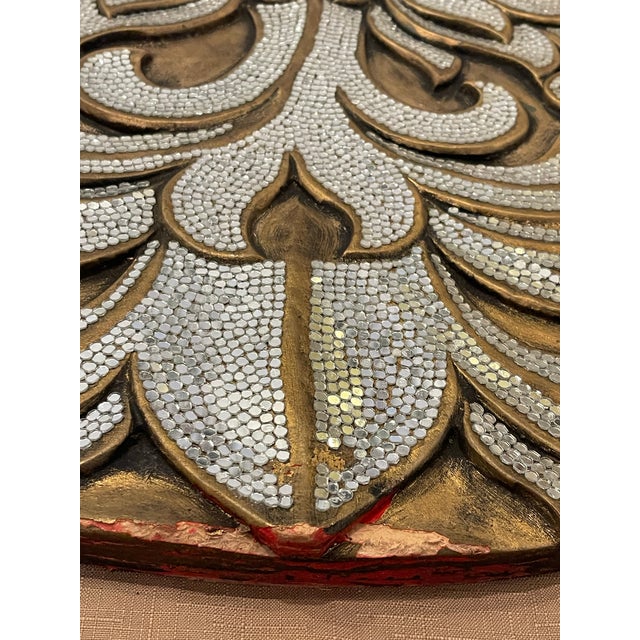 Oversized Baroque Filigree Round Carved Medallion Wall Plaque With Metallic Micro-Beading For Sale - Image 9 of 12