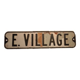 E. Village Authentic Vintage Steel Industrial Sign For Sale