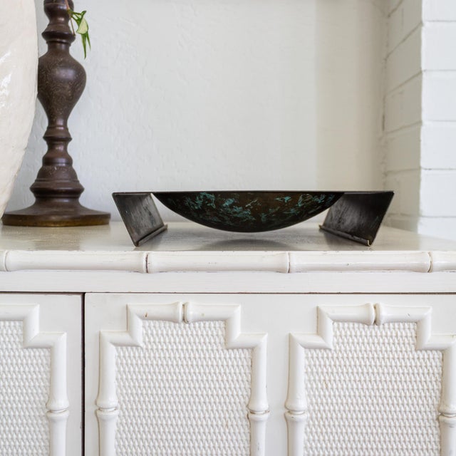 Abstract Postmodern Brutalist Brass Copper and Verdigris Square Sculptural Bowl For Sale - Image 6 of 18