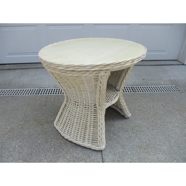 Wood Rattan Wicker Round Hourglass Shaped Side Table For Sale - Image 7 of 11