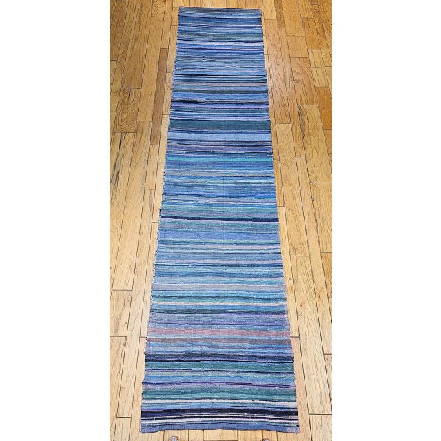 Antique American Amish Rag Runner, Handwoven Wool & Cotton, Stripe Pattern, 3x26 For Sale - Image 10 of 18