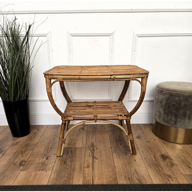 Wood Italian Bamboo Rattan Side Table by Tito Agnoli, 1960s For Sale - Image 7 of 10
