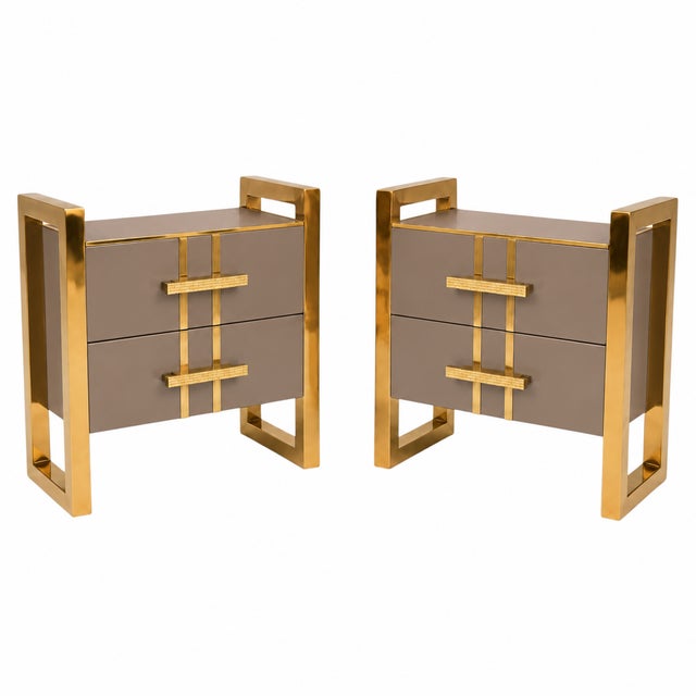 Taupe back-painted glass lends a warm neutral finish to this pair of two-drawer nightstands by Justfurnituress. The...