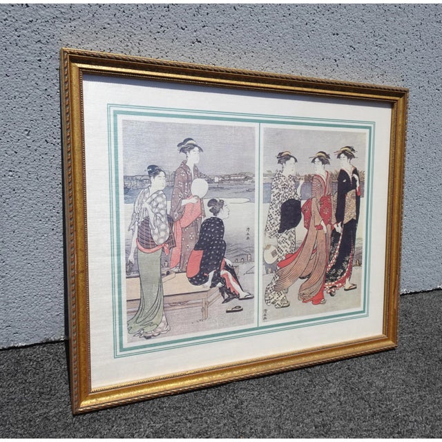 Signed Vintage Oriental Asian Picture of Geishas For Sale - Image 4 of 12