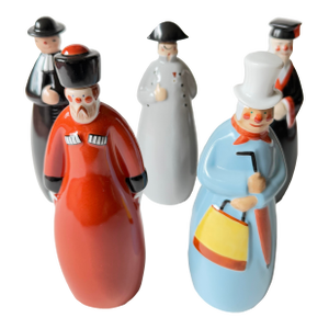 1990s Villeroy & Boch Robj Collection Hand Painted Figurative Porcelain Decanters- Set of 5