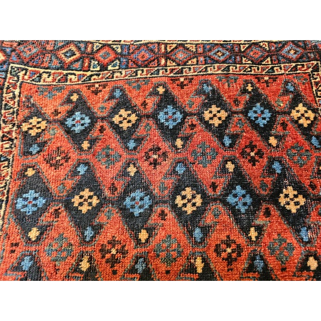 Textile Vintage Persian Kurdish Saddlebag Bagface Tribal Rug, Hand-Knotted Wool, Geometric Pattern, Burgundy & Navy, 2x2 For Sale - Image 7 of 10