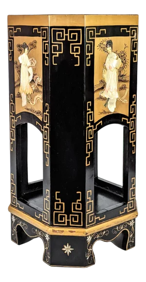 Vintage Oriental Wood Mother of Pearl Planter Jardiniere