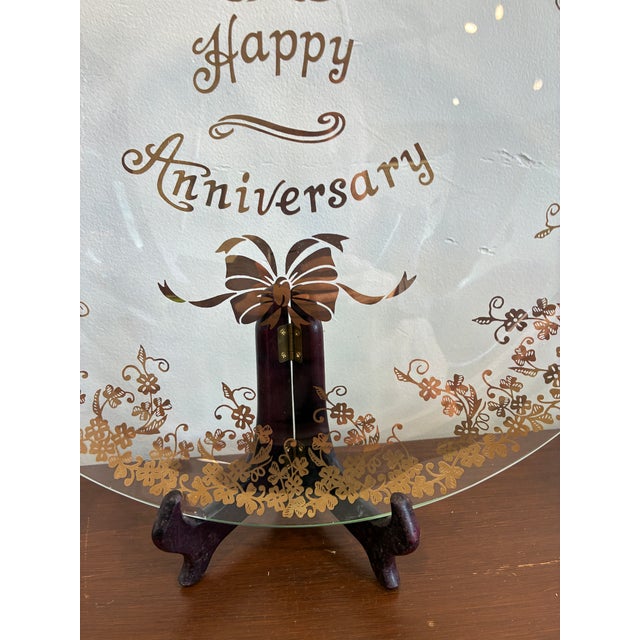 Glass Vintage “Happy Anniversary” Gold Floral Glass Plate and Goblet Set For Sale - Image 7 of 9