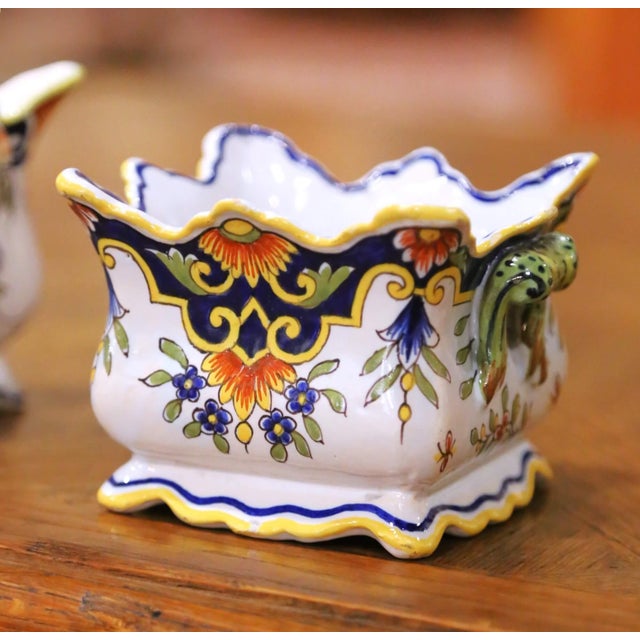 Near Pair of Early 20th Century French Rouen Faience Cachepots or Nuts Bowls For Sale - Image 4 of 11