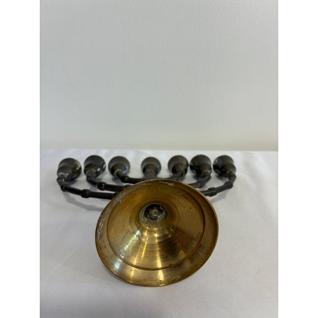 Brass Vintage Solid Brass Seven-Branch Menorah Candelabra For Sale - Image 8 of 9