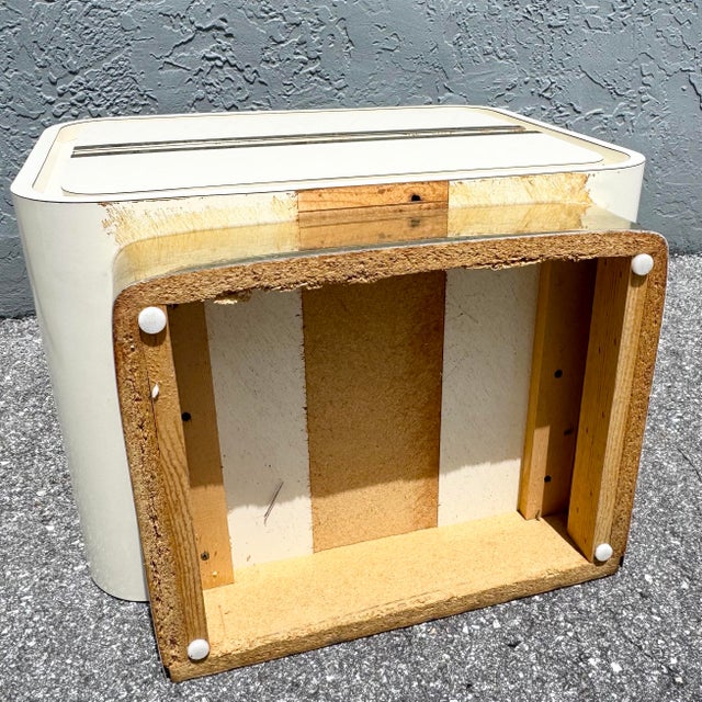 Postmodern Cream Gloss Laminate Waterfall Nightstands With Gold Accents - A Pair For Sale - Image 10 of 10