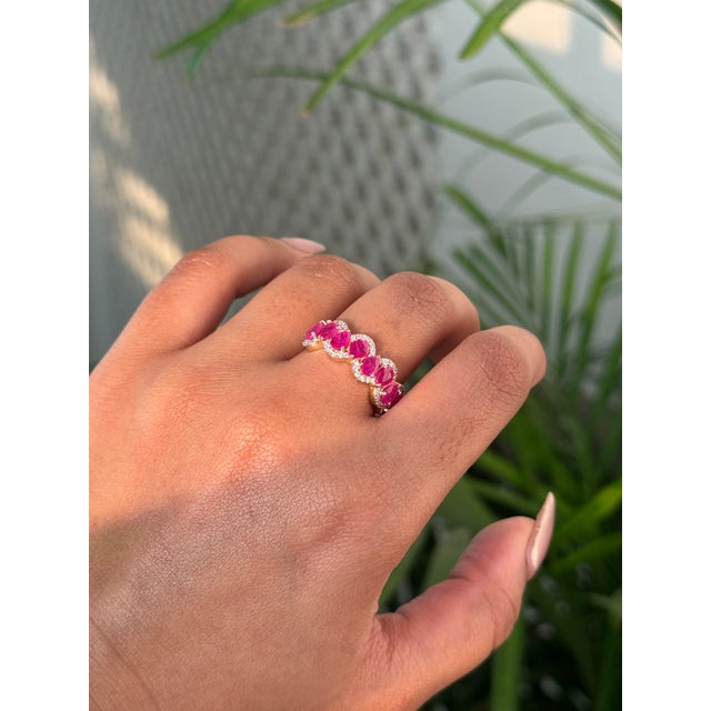 Not Yet Made - Made To Order 14k Yellow Gold 1.91ct Pear Ruby & Diamond Contemporary Cocktail Ring Size 9 For Sale - Image 5 of 16