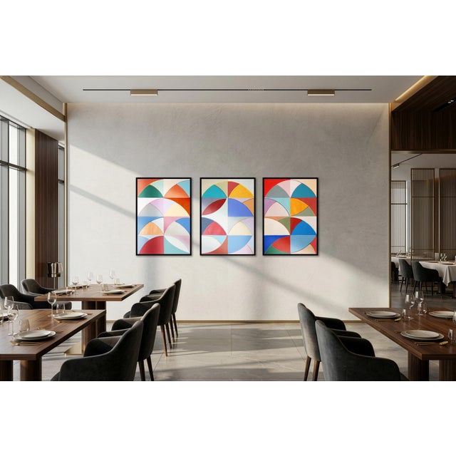 Abstract 2026, Colorful Ball of Wool Modern Bauhaus Painting - Set of 3 For Sale - Image 3 of 11