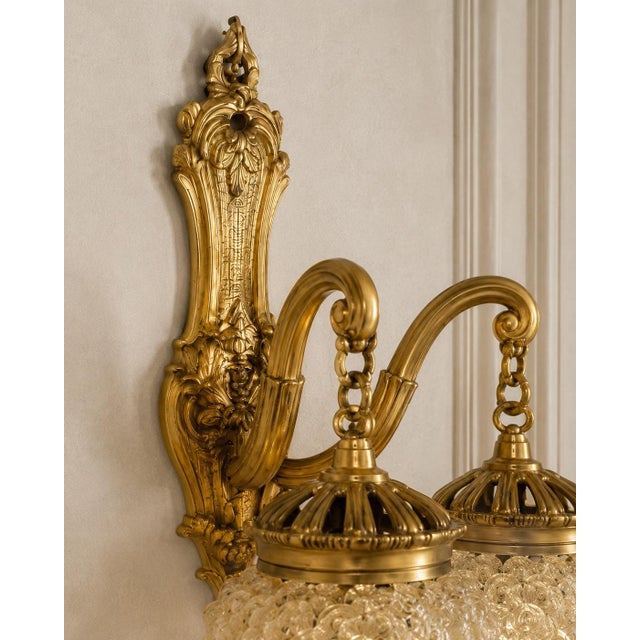 1980s French Louis XVI Gold Bronze Crystal Wall Lamps-Sconces-Pair For Sale - Image 11 of 17