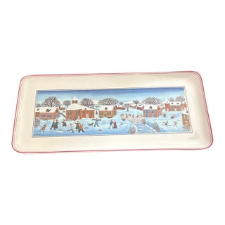 1990s Folk Art Volley and Boch Naïf Christmas Sandwich/Hors D’oeuvre Platter For Sale