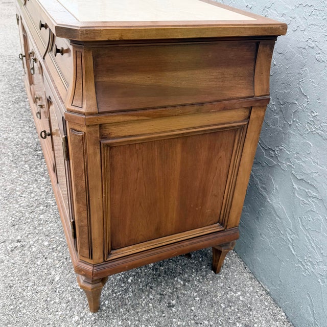 Brown Vintage Mid Century Marble Inlaid Credenza by Thomasville For Sale - Image 8 of 10