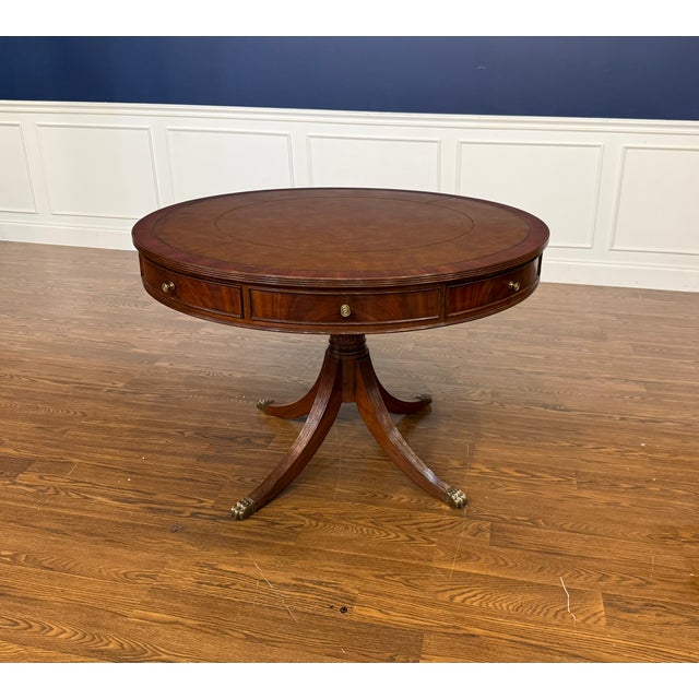 Traditional Mahogany Drum Table by Leighton Hall - Showroom Sample For Sale - Image 10 of 11