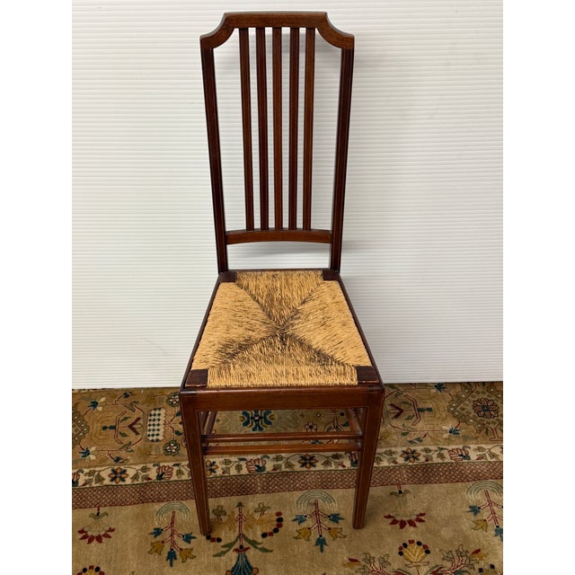 Early 20th Century Federal Revival Inlaid Wood Rush Seat Side Chair, Vintage For Sale - Image 5 of 12