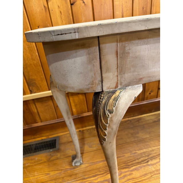 Light Gray Vintage Carved Distressed Console Table With Ball-Claw-Feet For Sale - Image 8 of 12