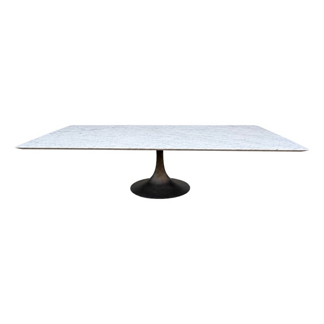 Rh Aero Stone Rectangular Dining Table – 120" | Italian Carrara Marble Top | Cast Iron Pedestal Base For Sale