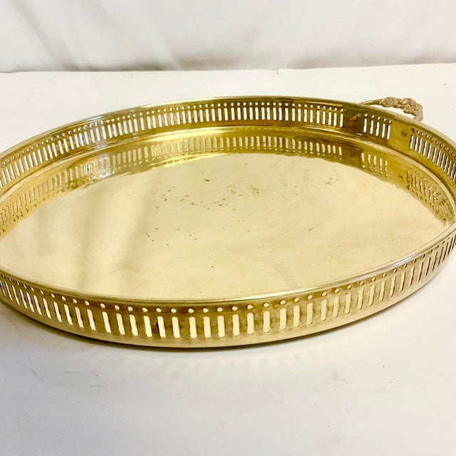 Mid-Century Hollywood Regency Boho Chic Round Brass Tray. For Sale - Image 4 of 9