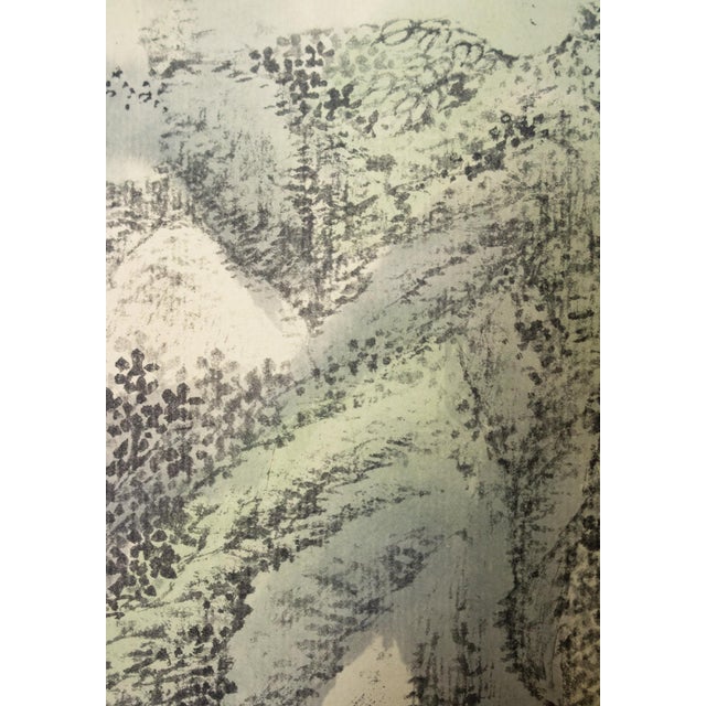 Ecru Heisei Era Japanese Monochrome Landscape Printed Scroll - A Pair For Sale - Image 8 of 18