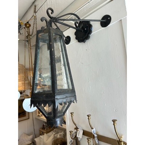 Vintage Iron Lantern Wall Sconces With Glass Seeded Panels - a Pair For Sale - Image 11 of 17