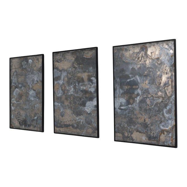 Abstract Metal Triptych in Wooden Frame - 3 Pieces For Sale