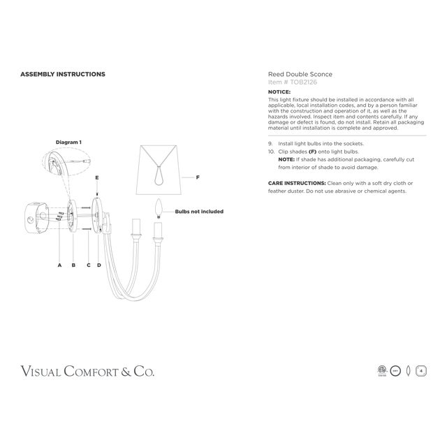 Visual Comfort Thomas O'Brien for Visual Comfort Signature Reed Double Sconce in Bronze with Linen Shades For Sale - Image 4 of 4