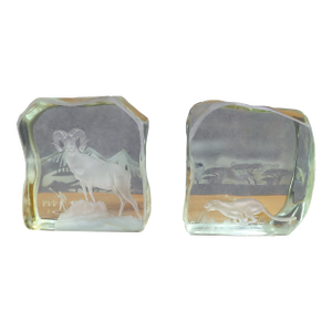 Etched Glass Wildlife Paperweights