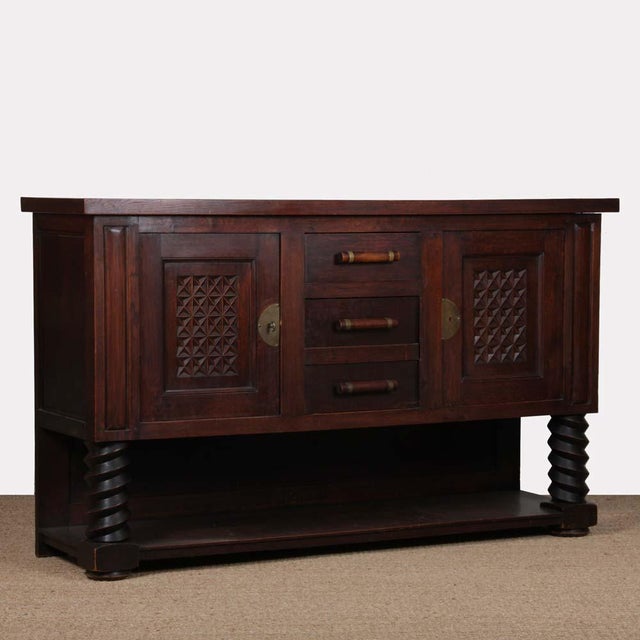 Breton Oak and Brass Sideboard, 1940s For Sale - Image 11 of 11