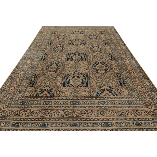 1910s Antique Khorassan Persian Rug, Camel and Dark Blue Floral Patterns - Rug & Kilim For Sale - Image 5 of 8