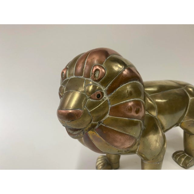 Brass and Copper Lion Sculpture For Sale - Image 10 of 12